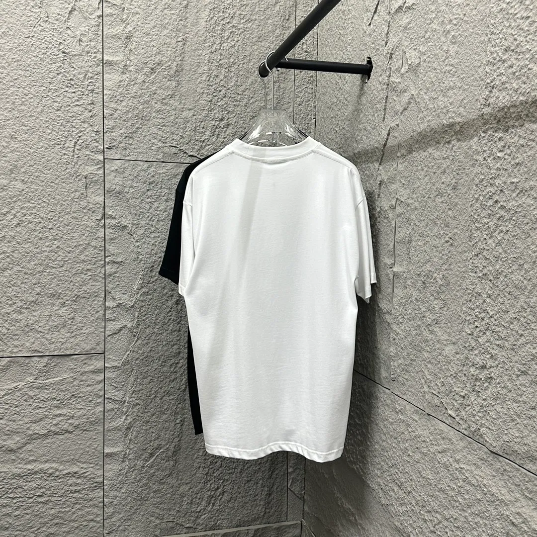 🅿️180 CH*Cro Heart*2025 spring and summer new style Classic horseshoe embroidery Customized double yarn plain cotton fabric Short-sleeved T-shirt Unisex Color: Black White Size: S (90-130 catties) M (120-150 catties) L (140-165 catties) XL (160-180 catties) XXL (180-210 catties)